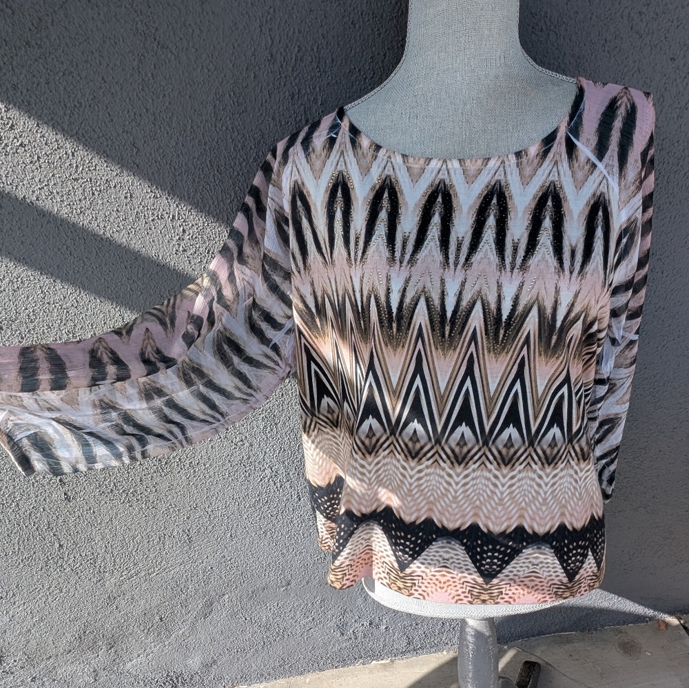Chico's Pink Graphic 3/4 Sleeve Blouse
